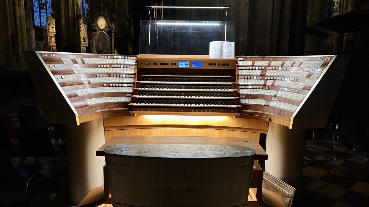Playing the organ at St. Stephen's Cathedral, Vienna