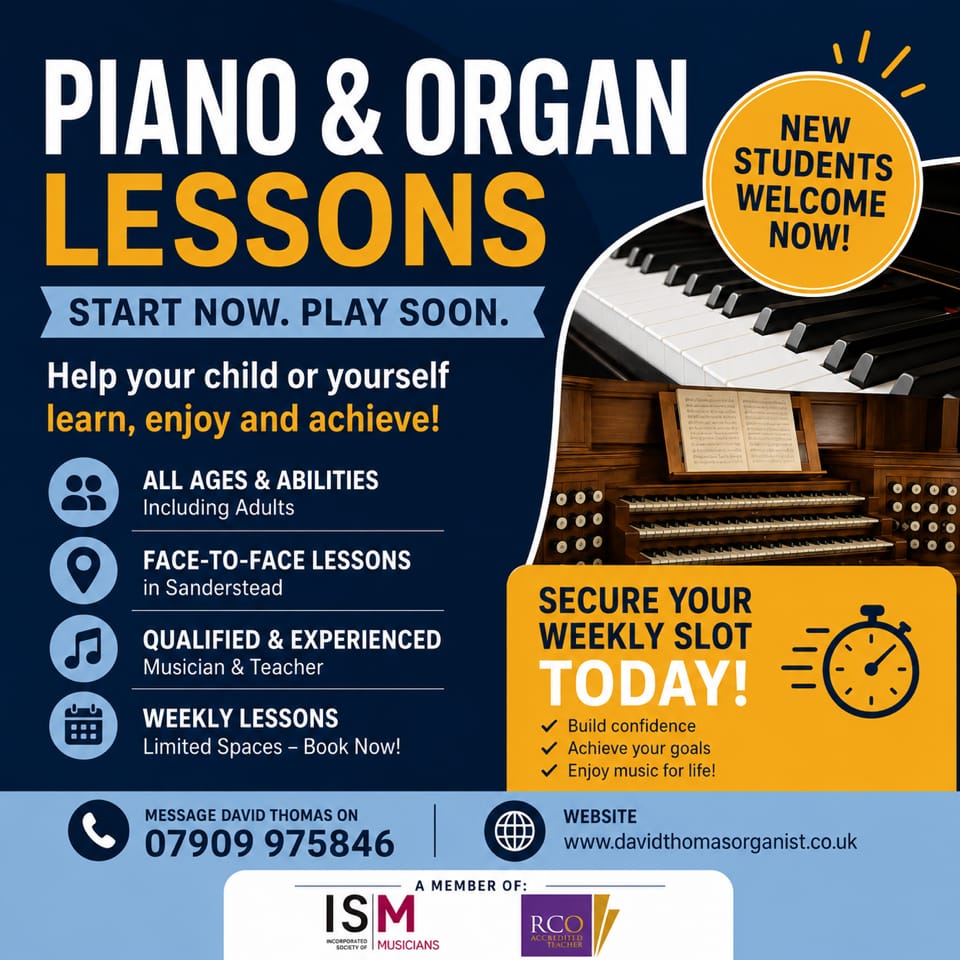 Piano and organ lessons with David Thomas