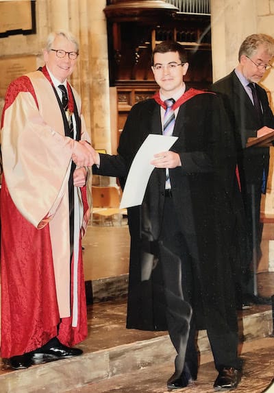 Receiving the diploma of Associate of the Royal College of Organists (ARCO) from Dr Philip Moore (President of the RCO) at the conferment ceremony at Southwark Cathedral